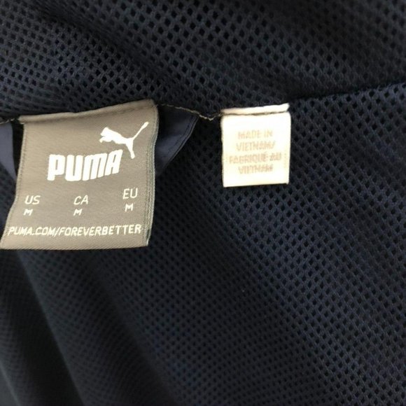 Puma Full Zip Hooded Windbreaker Navy White Medium - Picture 3 of 4